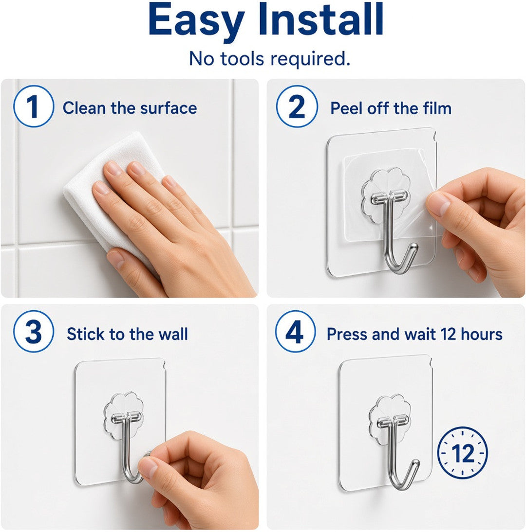 Adhesive hooks holding kitchen items