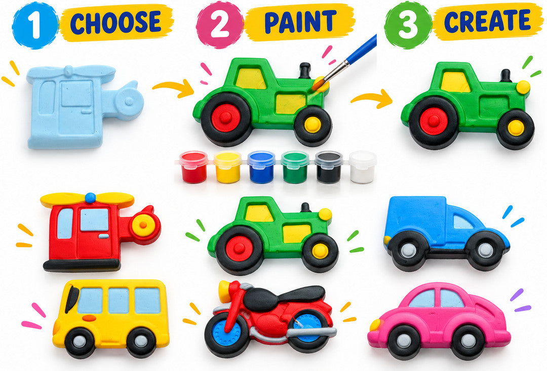 Vehicle moulds with colours and brush